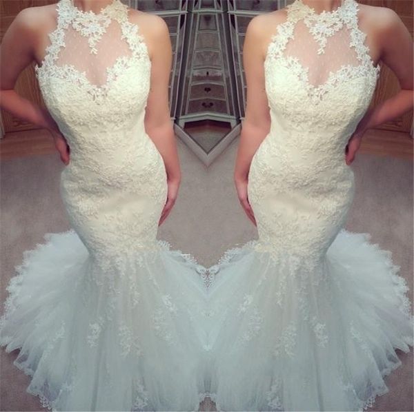 

Custom Made 2019 Vestidos de noivas High Neck Off the Shoulder Lace Appliques Mermaid Wedding Dresses free shipping