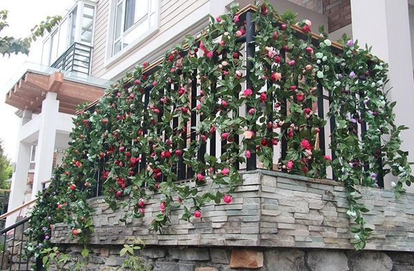 

8,6 футов(220 см) искусственные поддельные пластиковые розового шелка цветок гирлянды плюща листьев виноградной лозы дома стены декор свадьб