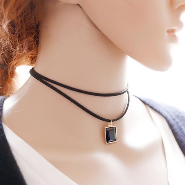 

2 chains necklace with black colorful gemstone pendant, vintage style,noble and delicate for women, and high quality, Golden;silver