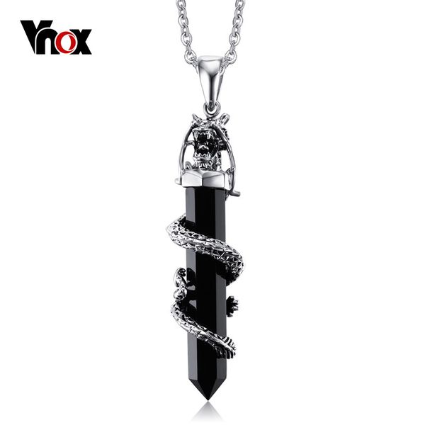 

new vnox men's pendant dragon design fashion stainless steel imitation agate necklaces pendants for men party jewelry, Silver