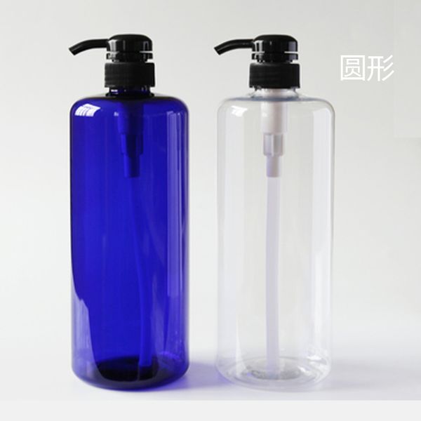 

wholesale- 1000ml blue and white circular pump hydrosol shampoo bottle conditioner 1l packaging bottle large capacity bottle