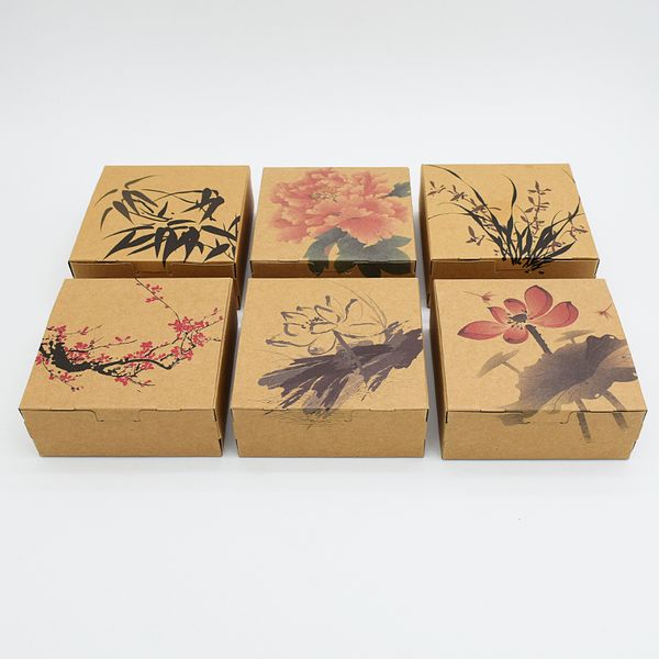 

flower mooncakekraft paper cake box muffin cookies box pastry moon cake box wholesale ,cookies packaging 3 sizes 10pcs/lot ing