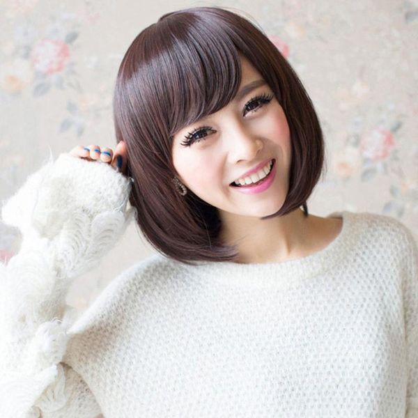 Generic Korean Short Hair Women Bobo Head Fluffy Wig Fashion Straight Tilted Frisette Style Wig Bobo Hair Full Wigs Costume Wig Lace Wigs From