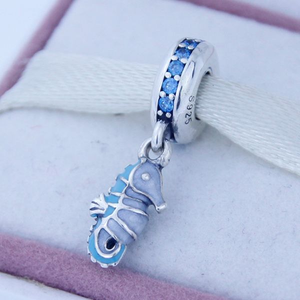 

тропический морской конек кулон шарм, пригодный для pandora браслет 100% стерлингового серебра 925 нить бусины diy изготовление ювелирных из, Black