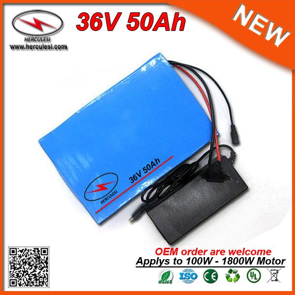 1800W 36V bicicleta elétrica da bateria 50AH Ebike bateria em 26650 5000mAh lítio Li-Ion Battery Pack 2A Carregador 50A BMS