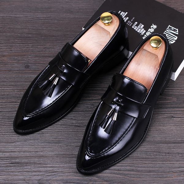 

fashion tassel pointed toe male wedding party shoes british men business dress shoes breathable bullock oxfords leather shoes 2a, Black