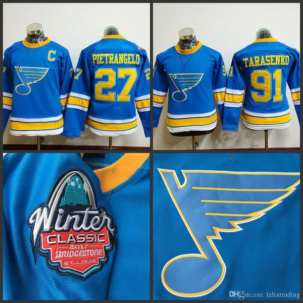 

Women #91 Vladimir Tarasenko 27 Alex Pietrangelo Hockey Jerseys St. Louis Blues 2017 Winter Classic Premier Hockey