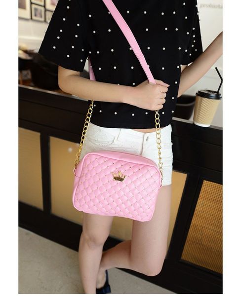 

women bag fashion women messenger bags rivet chain shoulder bag pu leather crossbody quiled crown bags