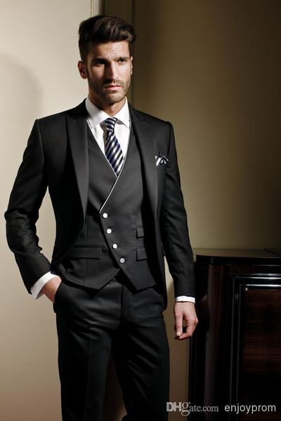 

custom made groom set formal suit wedding tuxedos for men groomsman suit (jacket+pants+vest) classic fit bridegroom suit, Black;gray