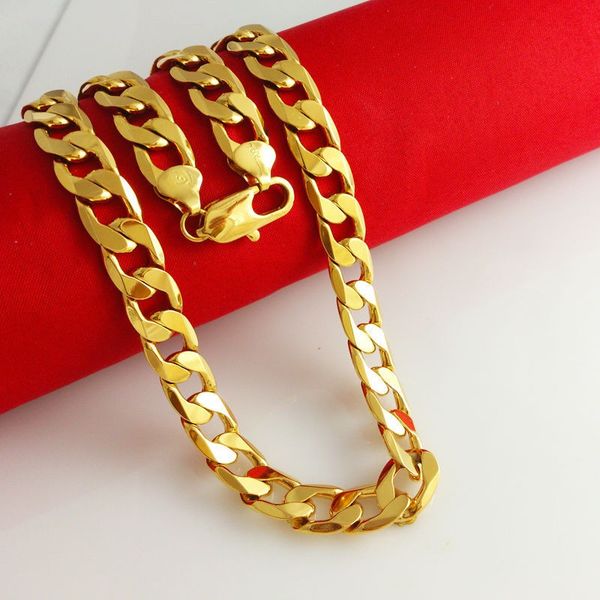 

curb chain link solid 24k 24ct yellow gold filled mens necklace chain 24",10mm, Silver