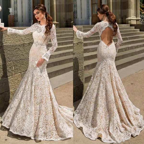 full lace mermaid wedding dresses bodice fitted long sleeve 2016