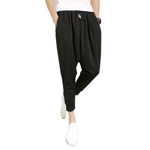 

wholesale-2016 sarouel baggy tapered bandana pants hip hop dance harem sweatpants drop crotch pants men parkour sport track tapered trouse, Black