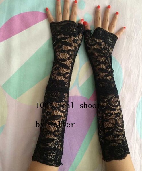 

wholesale- new arrival womens summer anti-uv sunscreen black lace gloves fingerless long gloves summer driving gloves, Blue;gray
