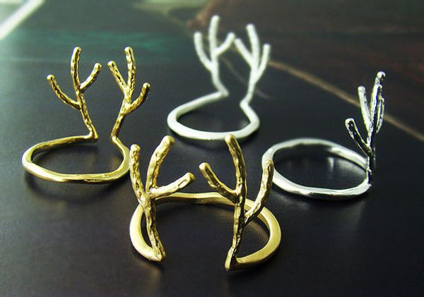 

10pcs/lot 2015 fashion 18k gold plated silver plating ring big antlers rings for women wholesale and blend color ing, Golden;silver