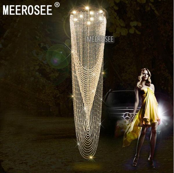 

modern crystal curtain chandelier light fixture for lobby, staircase, stairs, foyer large crystal ceiling lighting mounted lights