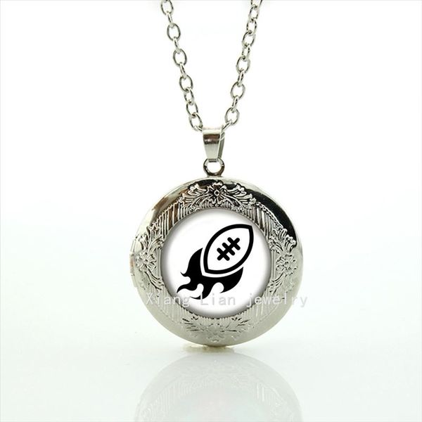 

Vintage cartoon picture locket necklace Newest mix 32 sport rugby football silver plated jewelry gift for children and kids NF086
