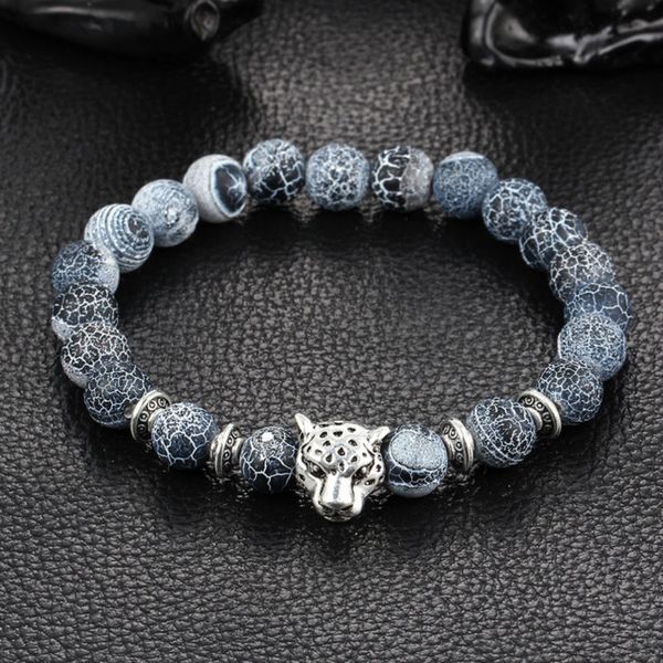 

wholesale-wholesale antique silver plated buddha leopard head bracelet lava natural stone beaded bracelets for men women pulseras hombre, Golden;silver