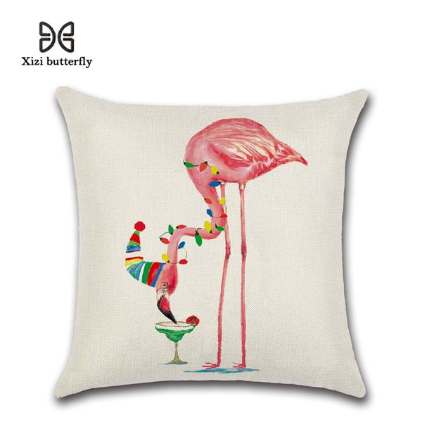 

eco-friendly cushion christmas flamingo printed case cover square cotton linen cushion cover sofa pillowcase throw pillow cover