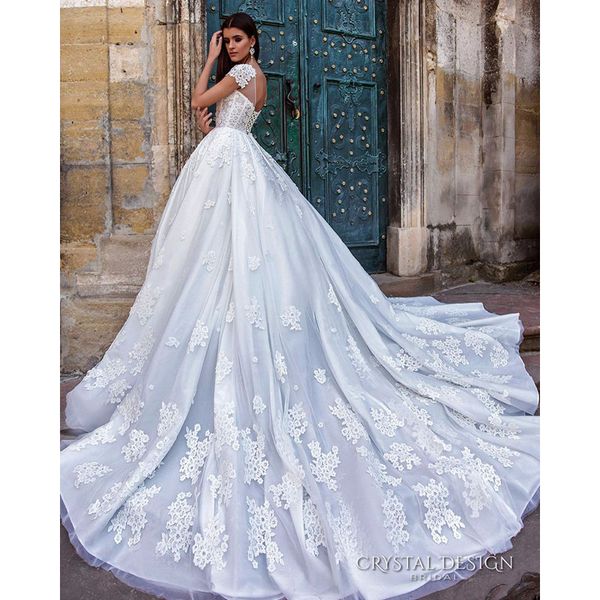 

vestidos de noiva ball gown vintage lace princess wedding dresses luxury sheer neck bridal gowns, White