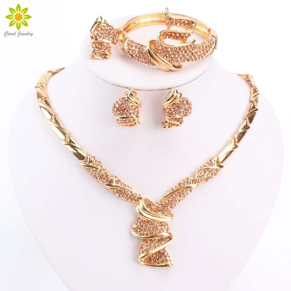 

Позолоченные Ожерелье Серьги Африканские Бусины Ювелирные Наборы Мода Шампанское Цвет Кристалл Rhinestone Бусины Свадебные Аксессуары