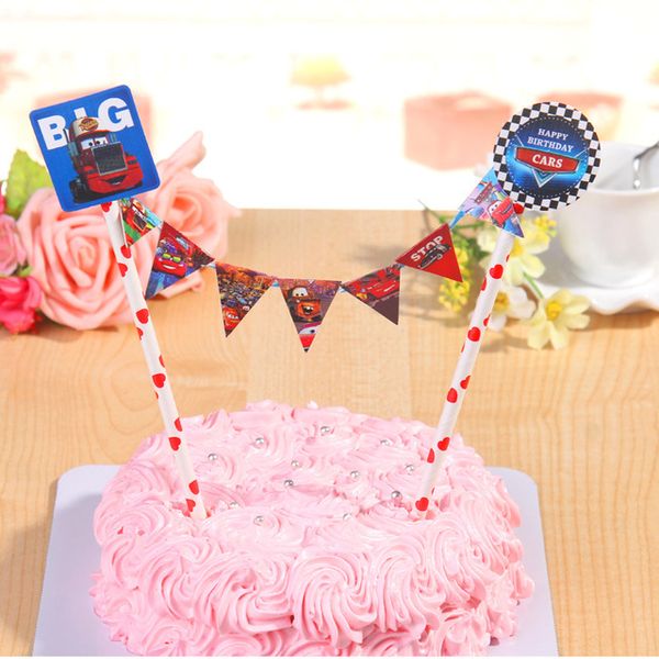 2019 Wholesale The Car Paper Flag Cake Topper Set For Kids Happy