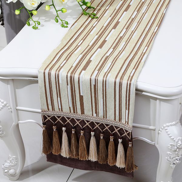

multi tassel length stripe table runner high end chenille fabric dining tea table cloth vintage simple table pads placemats 200 x 33 cm
