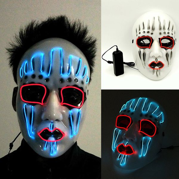 LED Maschere di Halloween EL Wire Glowing Mask Masquerade Festa di compleanno Carnevale Cosplay Maschere a pieno facciale Costumi di Halloween Regalo per feste WX9-59