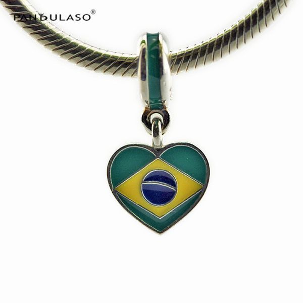 

brazil heart flag mixed enamels beads sterling-silver-jewelry bead fits pandora bracelets diy woman bangles wholesale new charms