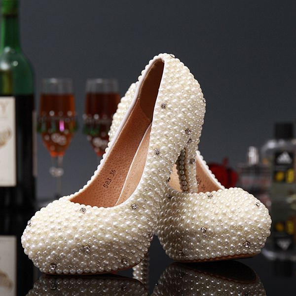 2021 Sapatos de casamento de pérolas em saltos altos 14cm 12 cm 10cm 8cm 6cm 3cm cristais sapatos de festa de festa rápida