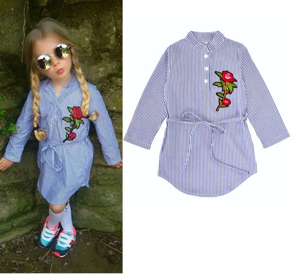 

2017 new autumn children dresses baby girls fashion rose flower striped blouse dress girl long sleeve dress ing, Red;yellow