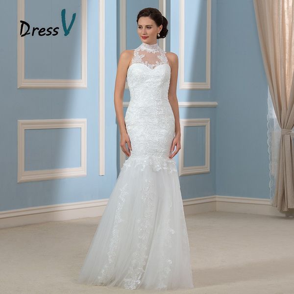 

2019 Gorgeous Sheer High Neck Mermaid Wedding Dresses Lace See Through Back Vintage Bridal Gowns Plus Size Brand Bride Dress free shipping