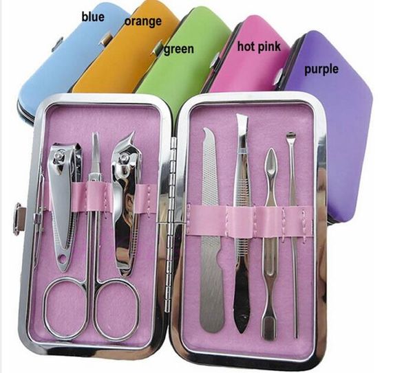

7pcs manicure set nail care clippers scissors travel grooming kits case