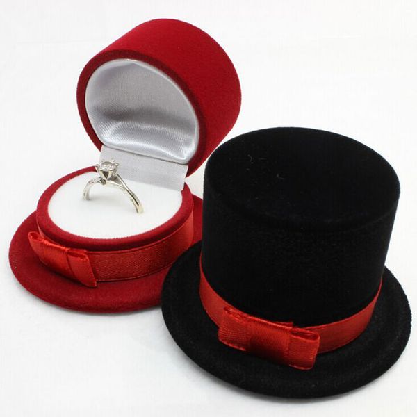 

cute velvet hat shape jewelry boxes organizer ring pendant storage case holder container birthday wedding gift packaging box, Black;white