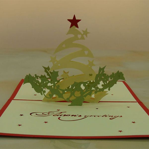 Weihnachtsstern, handgefertigte 3D-Pop-Up-Grußkarten, Einladungspostkarte für Geburtstag, Weihnachten, festliche Party-Zubehör