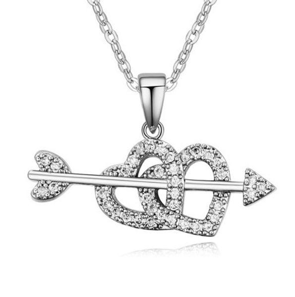

necklaces pendants fashion women luxury zircon 18k gold plated heart & arrow love clavicle chain necklace jewelry tn077, Silver