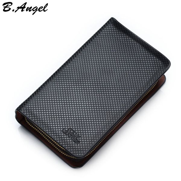 

men's business leather clutch wallet multifunctional long design brand wallet zipper coin purse card holder gift for men, Red;black