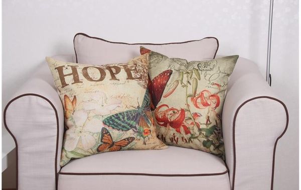 American Country Linen Butterfly Cushion Cover Sofa Decorative
