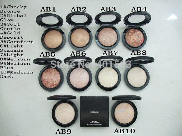 DHL libero Shiping 120pc / lot-Nuovo trucco di arrivo Mineralized Skin Finish Face Cake Pressed Powder supply 10G 10 colori in nome inglese