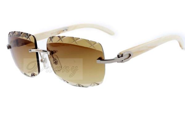 

factory direct new color carved lenses, high-quality carved sunglasses 8300756 natural white horns mirror legs sunglasses, size: 56-18-140mm, White;black