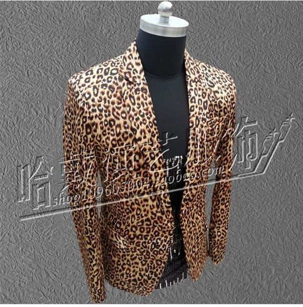

men's fashion new han edition character costumes nightclub singer star stage performance clothing leopard jackets 687 /s - 5 xl, Black;red