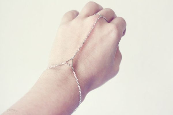 

vintage hand coherent bracelet, decorating with triangle pendant; 16cm length,noble delicate for women, and high quality, Black