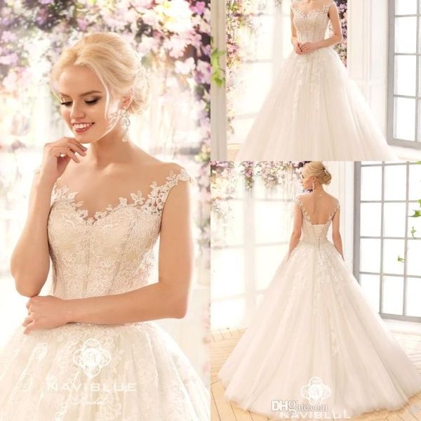 

vestidos de novia new lace wedding dresses vintage appliqued sheer backless with lace-up floor length bridal gowns arabic wedding gowns, White