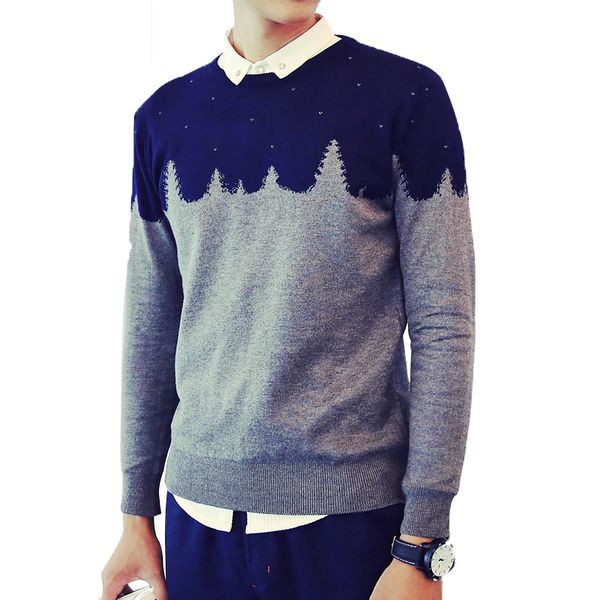 

wholesale-men's sweaters 2016 autumn fashion geometric jacquard thick warm round neck pullover casual men's large size, White;black