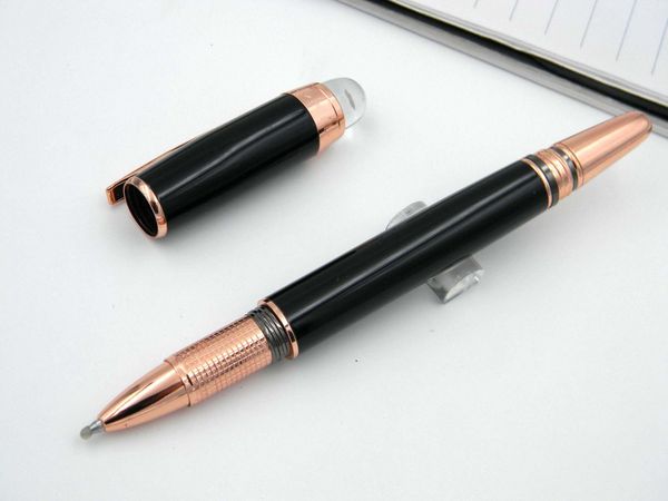 

Black Roller Ball Pen rose gold Strip Trim Crystal Cap Metal Writing Ink Pen