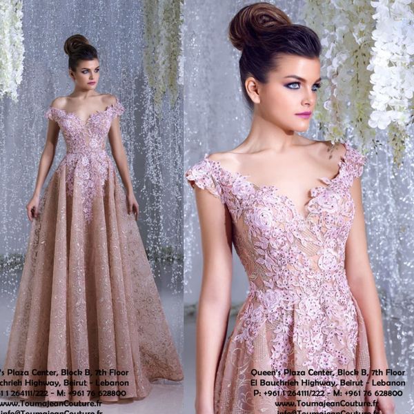 

ханна toumajean арабский пром платья роскошные с плеча кружева аппликация бисер платье вечерняя одежда длина пола кристалл тюль платья парти, Black