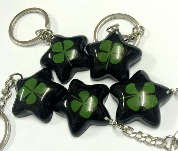 

wholesale lots 14 keychain jewelry real four leaf clover jewelry star style key ring, Silver