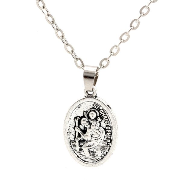 

старину серебряный сплав st christopher подвески ожерелье ключицы цепи c11, Silver