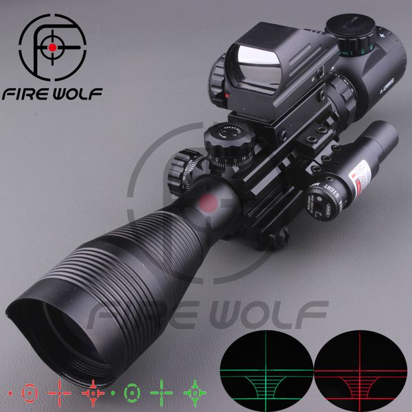 2017 NEUE 4-12X50EG Taktische Zielfernrohr mit Holographische 4 Absehen Anblick Red Laser Combo Airsoft Sight Jagd