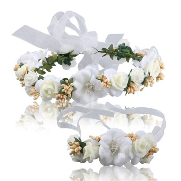 

wedding bridal bridesmaid white flower tourism vacation garlands wrist flower headband wreath headdress hair accessories 2018 for women prom, Silver
