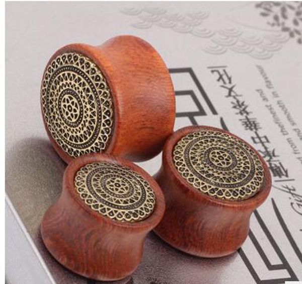 

wood plugs 2016 new arrival tunnels plugs ear plugs wood copper flower solid tunnels 8mm 10mm 12mm 14mm body jewelry, Silver